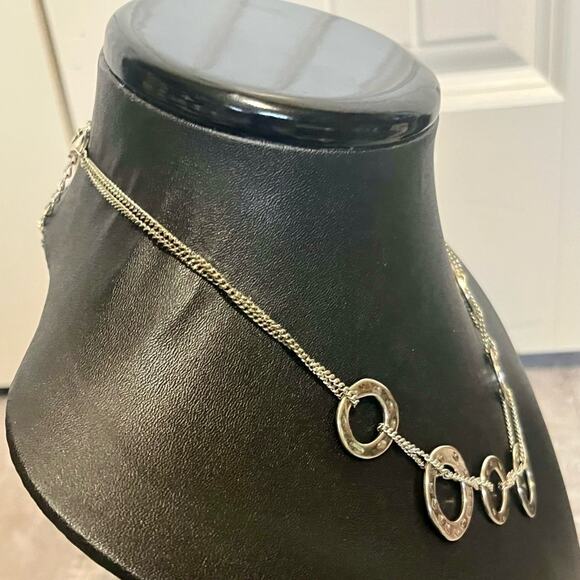 Silver tone necklace bundle, sun and moon, hammered metal, multistrand - Picture 4 of 16